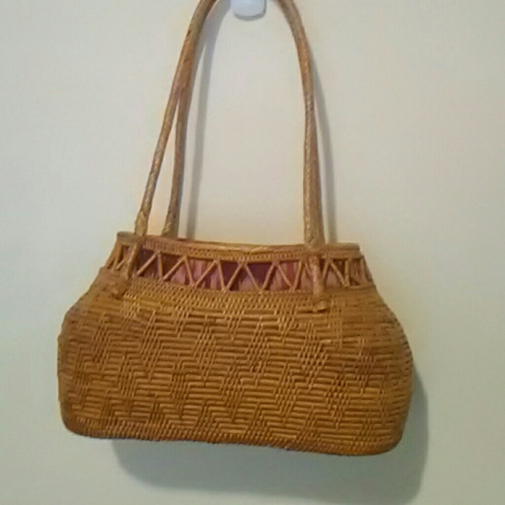 Handwoven rattan satchel with drawstring batik lin